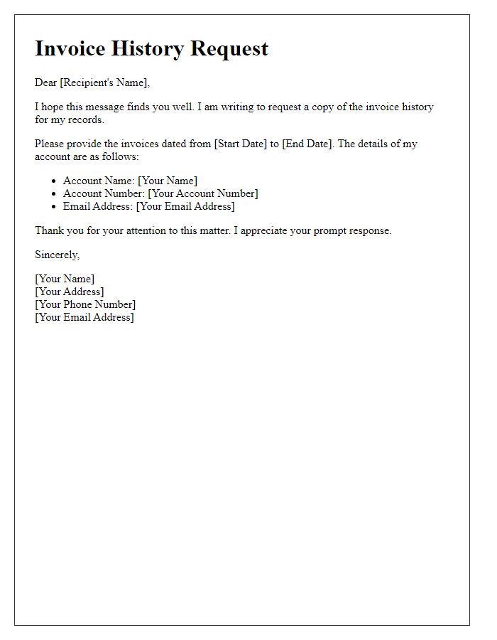 Letter template of invoice history request for record keeping.