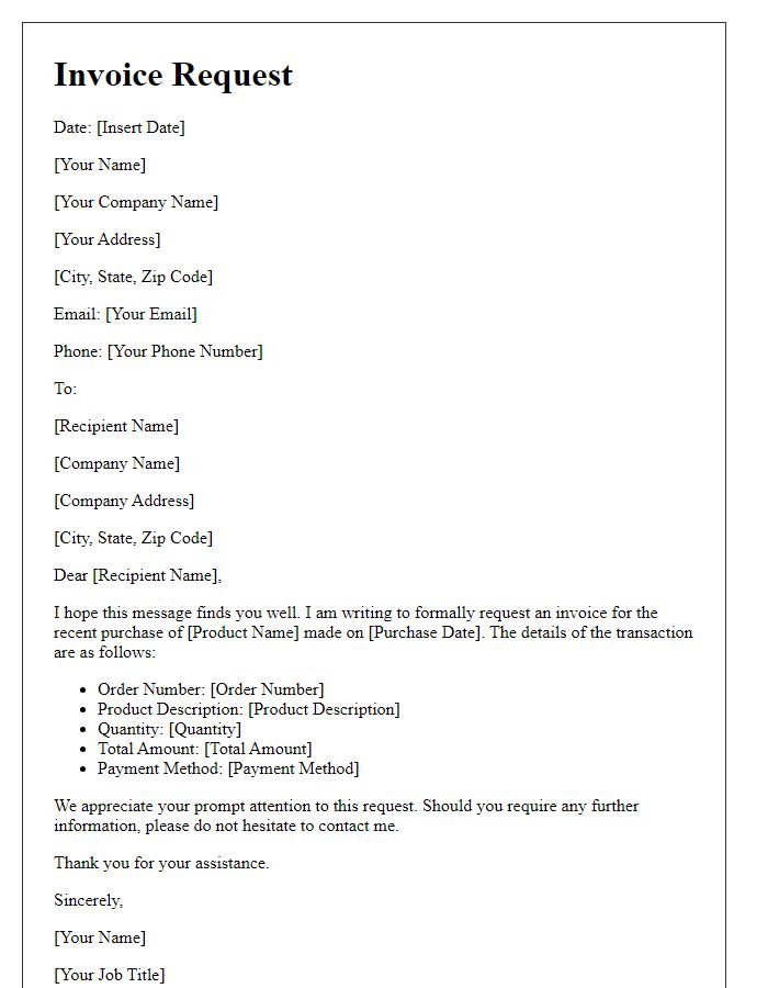 Letter template of formal invoice request for product purchase