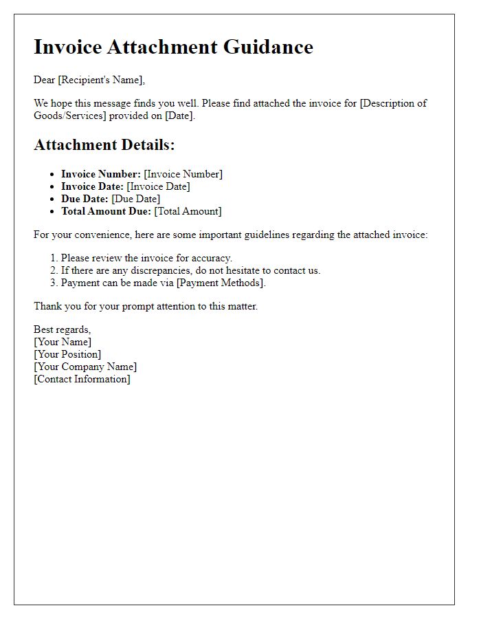 Letter template of invoice attachment guidance