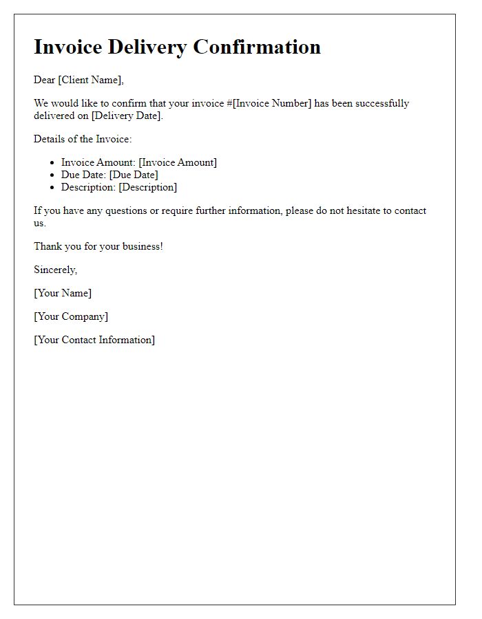 Letter template of invoice delivery confirmation