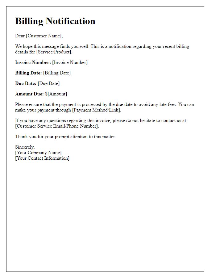 Letter template of efficient billing notification