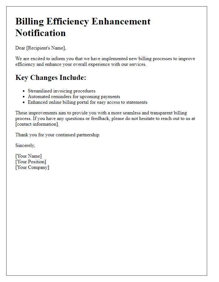 Letter template of enhanced billing efficiency