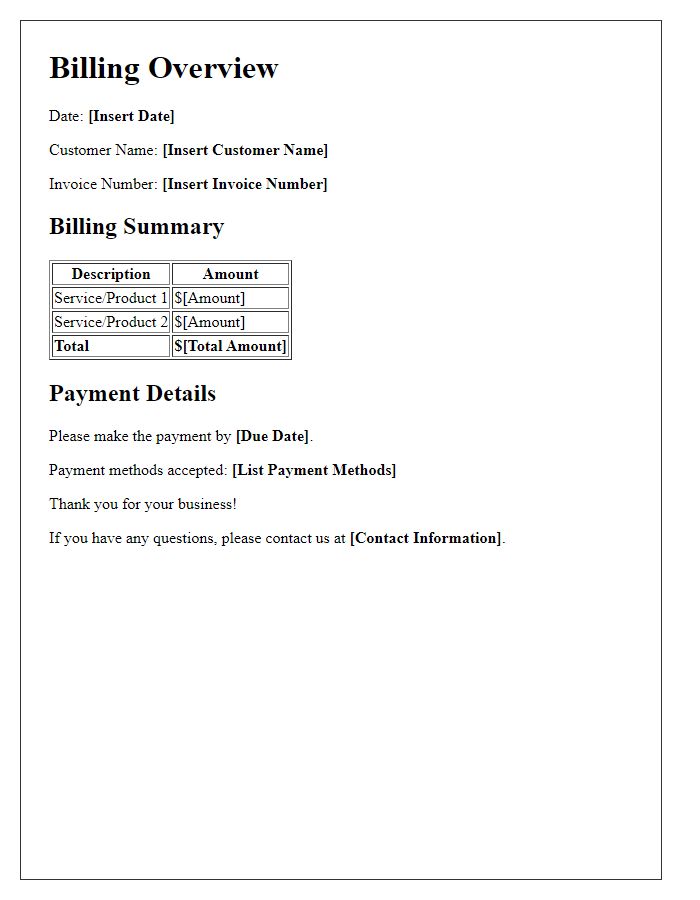 Letter template of simplified billing overview