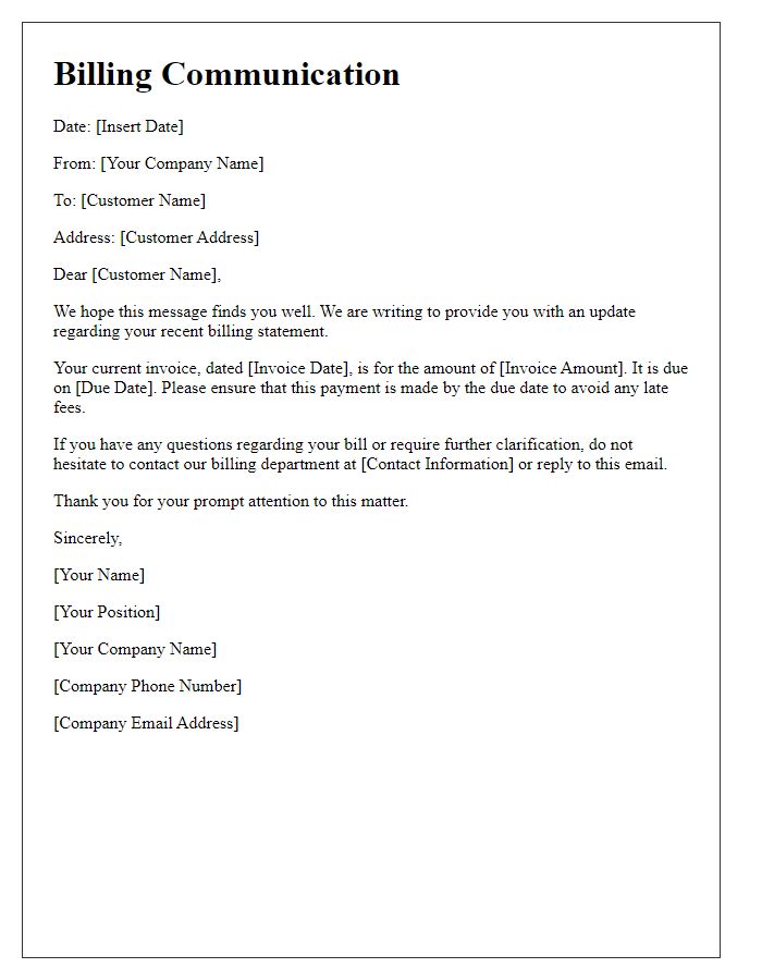 Letter template of streamlined billing communication