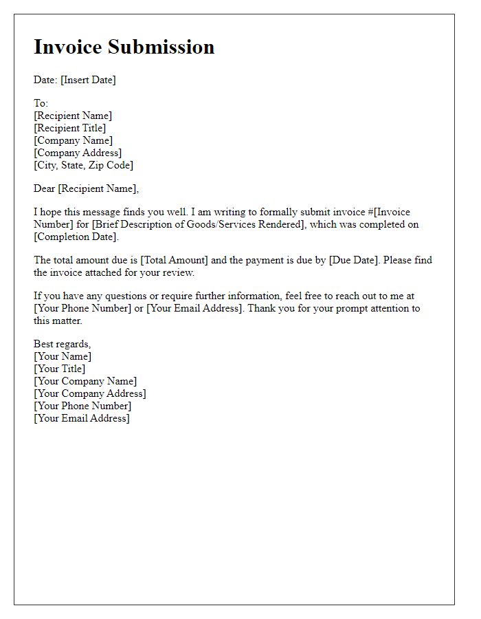 Letter template of swift invoice submission