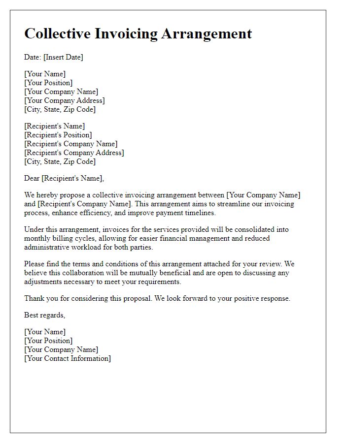 Letter template of collective invoicing arrangement