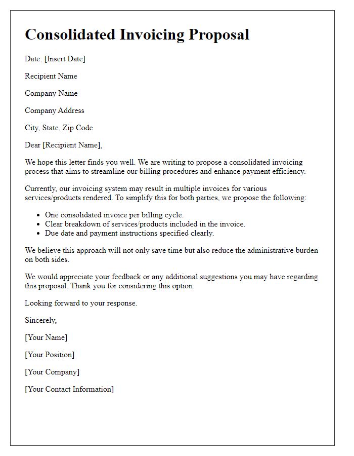 Letter template of consolidated invoicing proposal