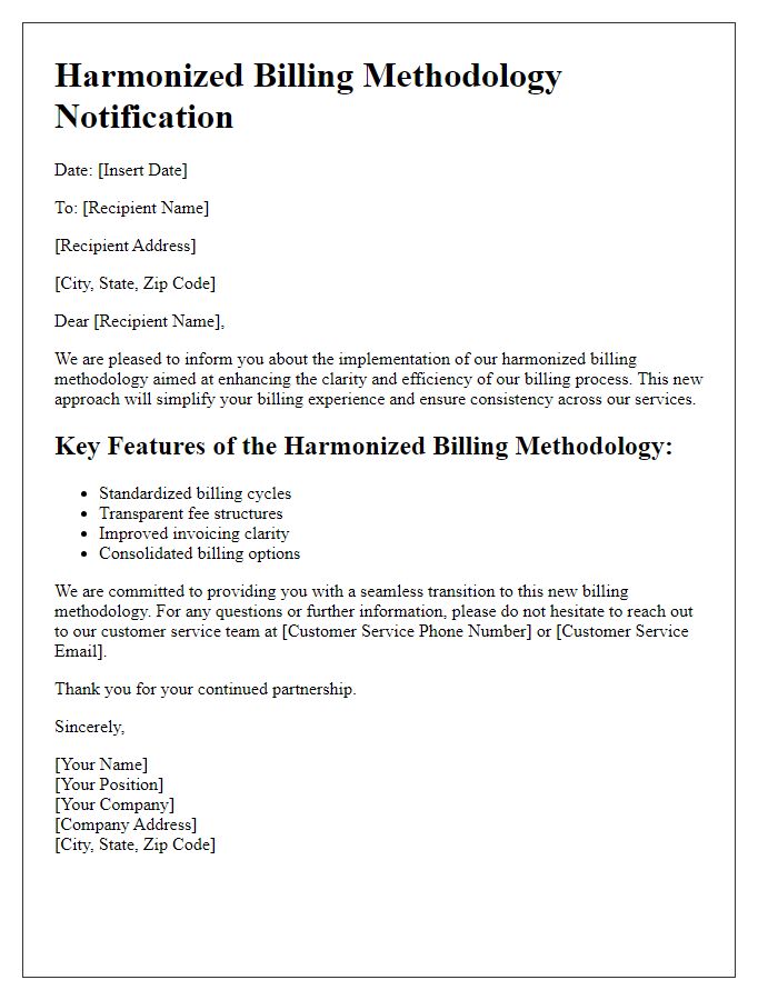 Letter template of harmonized billing methodology