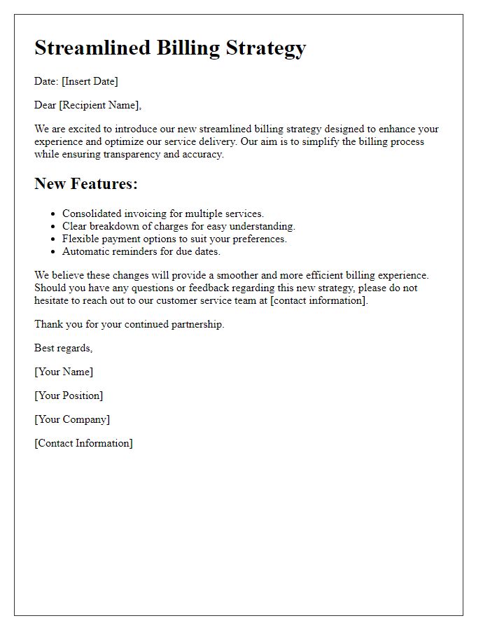 Letter template of streamlined billing strategy
