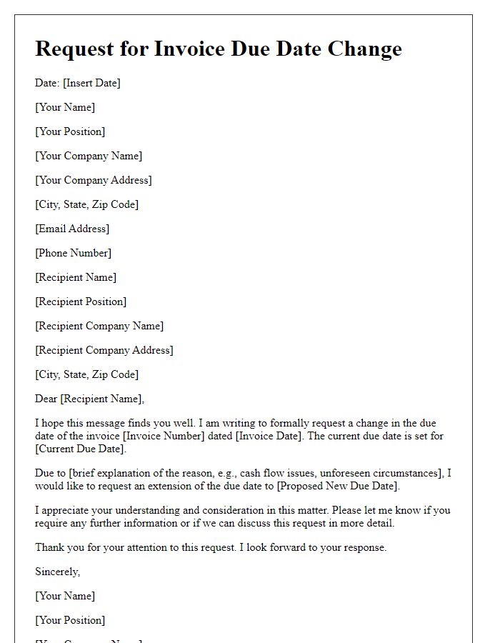 Letter template of request for invoice due date change