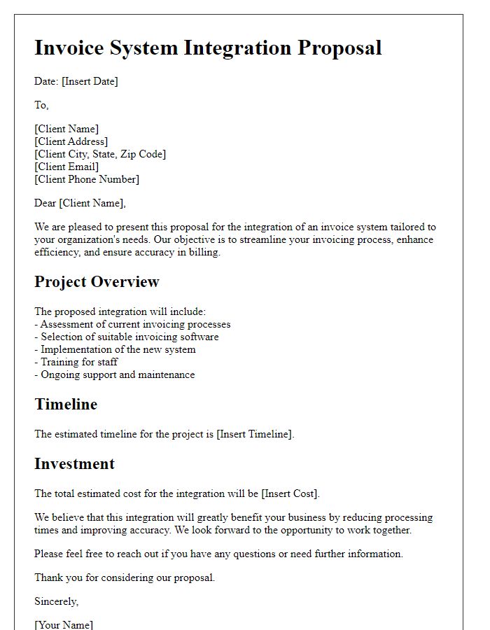 Letter template of invoice system integration proposal