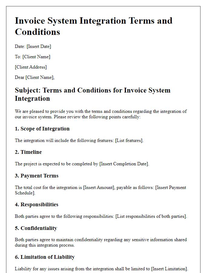 Letter template of invoice system integration terms and conditions