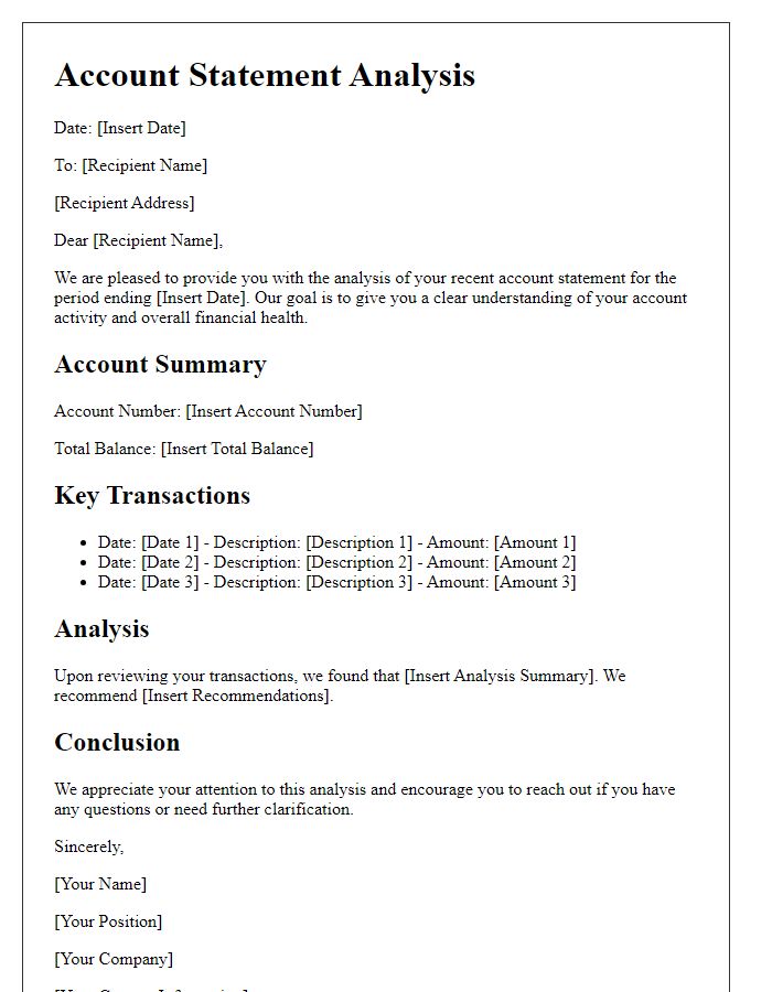 Letter template of account statement analysis