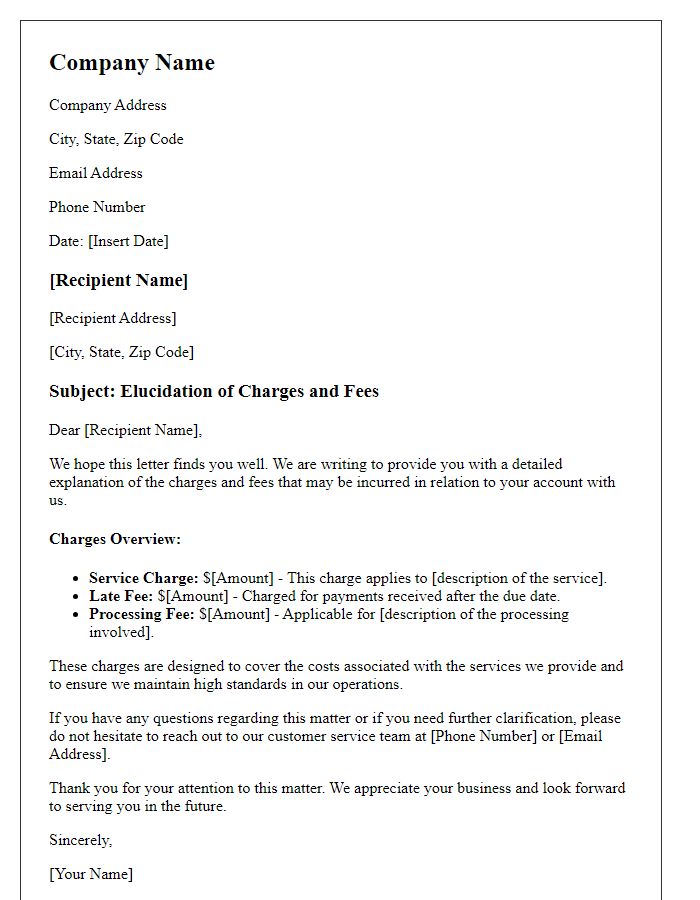 Letter template of charges and fees elucidation