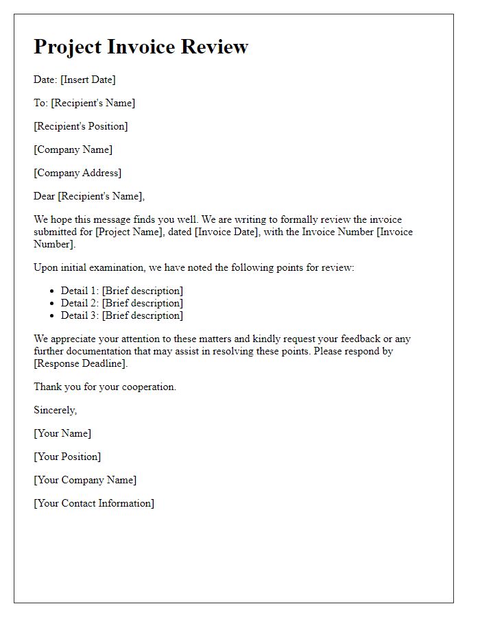 Letter template of project invoice review