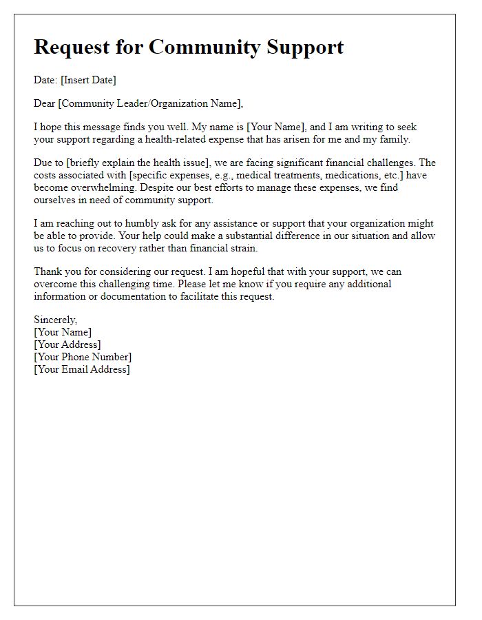 Letter template of community support request for health-related expenses