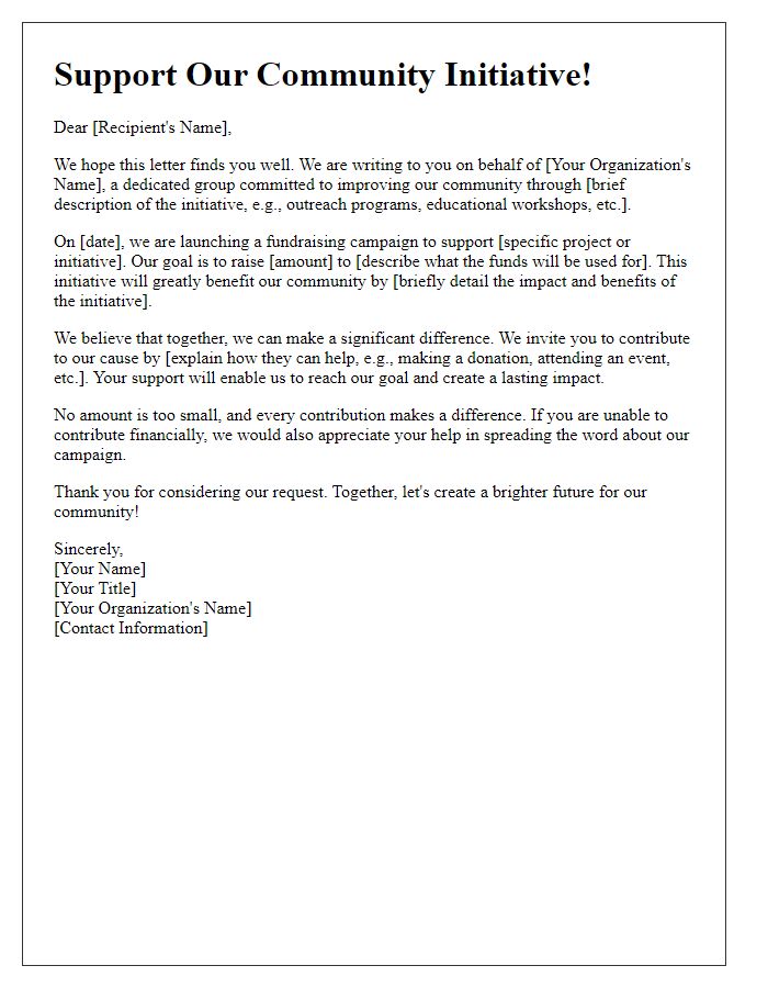 Letter template of community-based fundraising letter