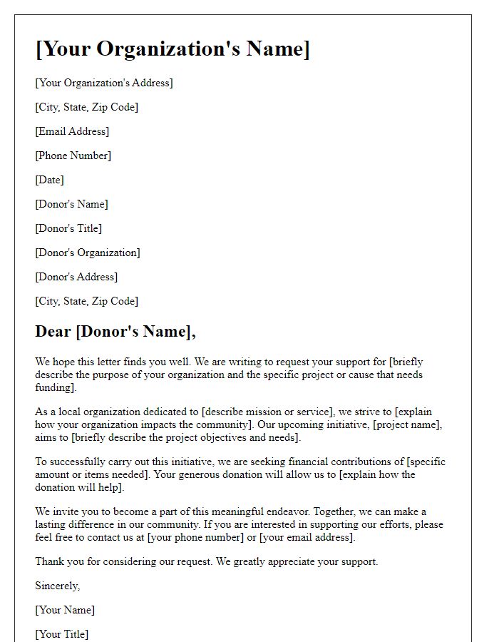 Letter template of local organization donation request