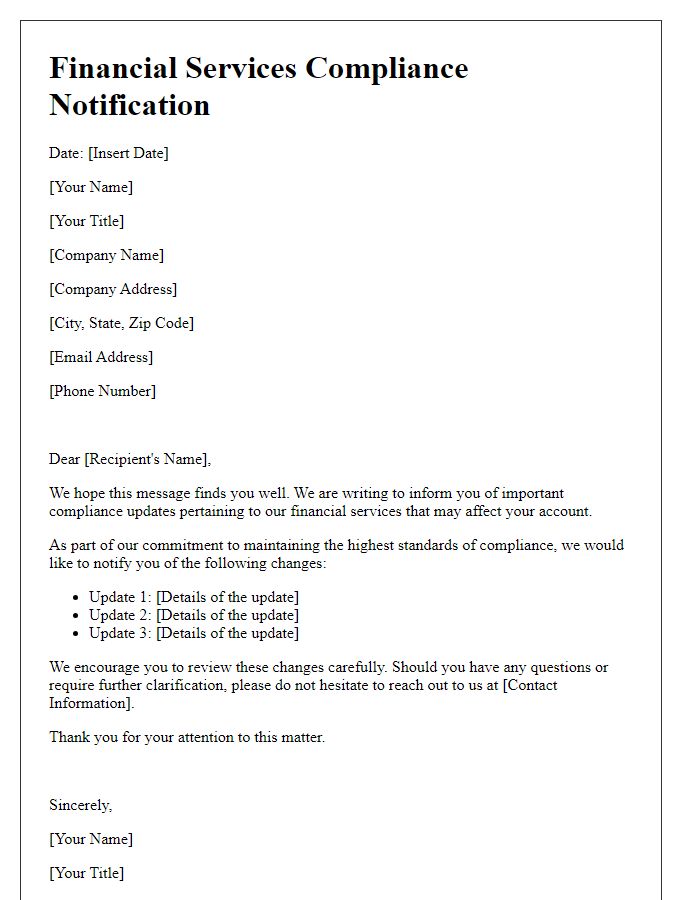 Letter template of financial services compliance notification