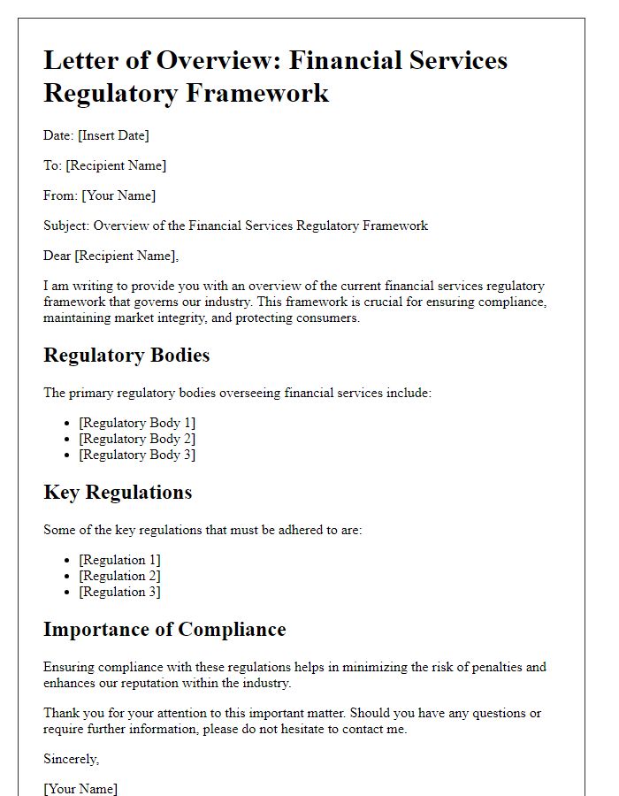 Letter template of financial services regulatory framework overview