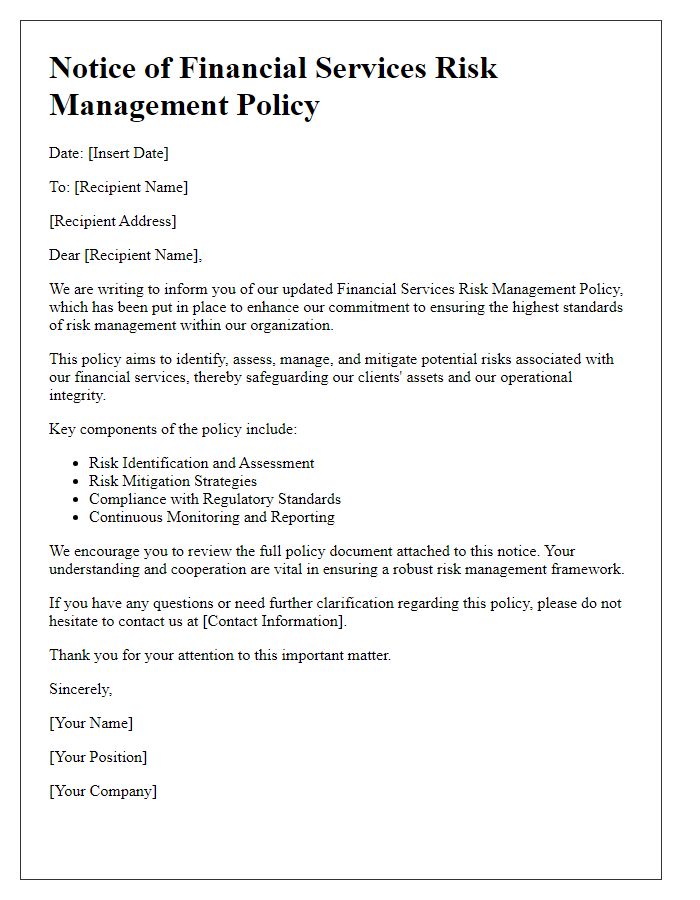 Letter template of financial services risk management policy notice