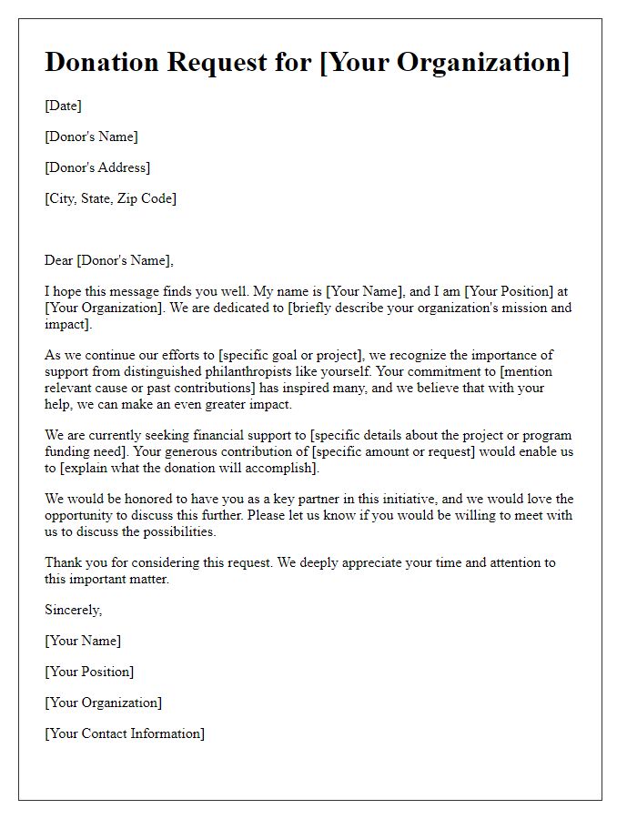 Letter template of donation request for support from distinguished philanthropists