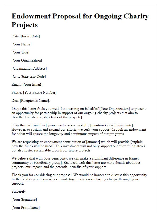 Letter template of endowment proposal for ongoing charity projects