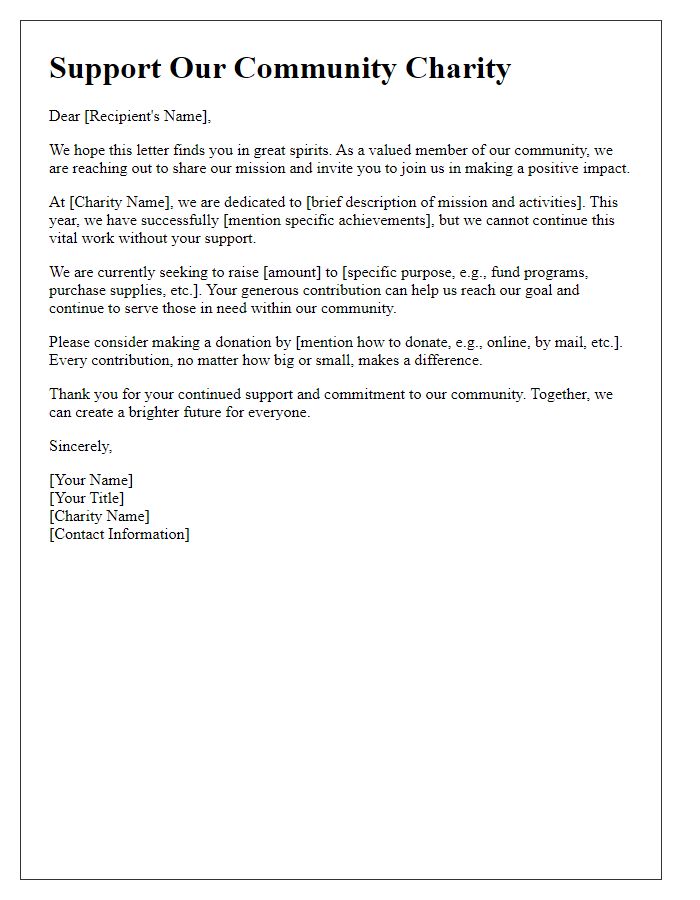 Letter template of fundraising appeal for community charity