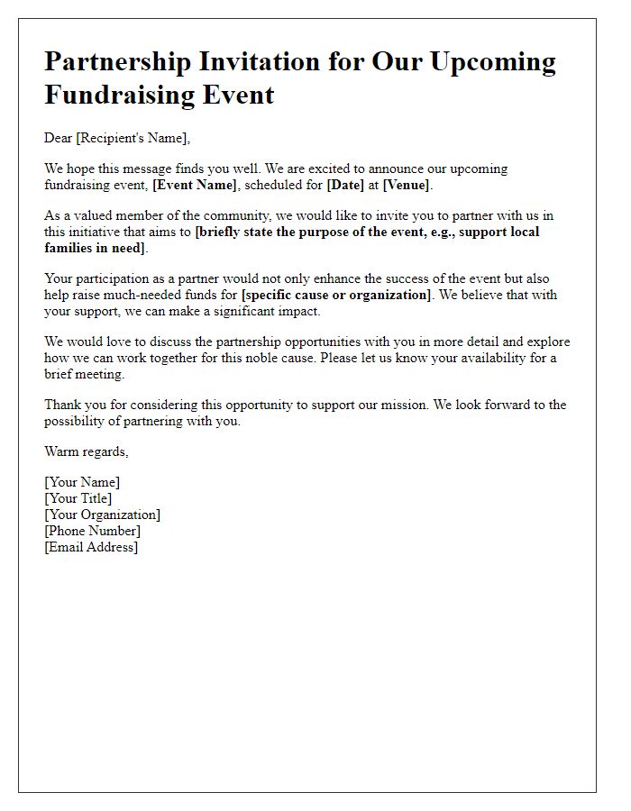 Letter template of partnership invitation for fundraising event