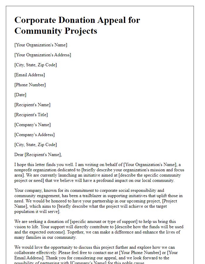 Letter template of corporate donation appeal for community projects