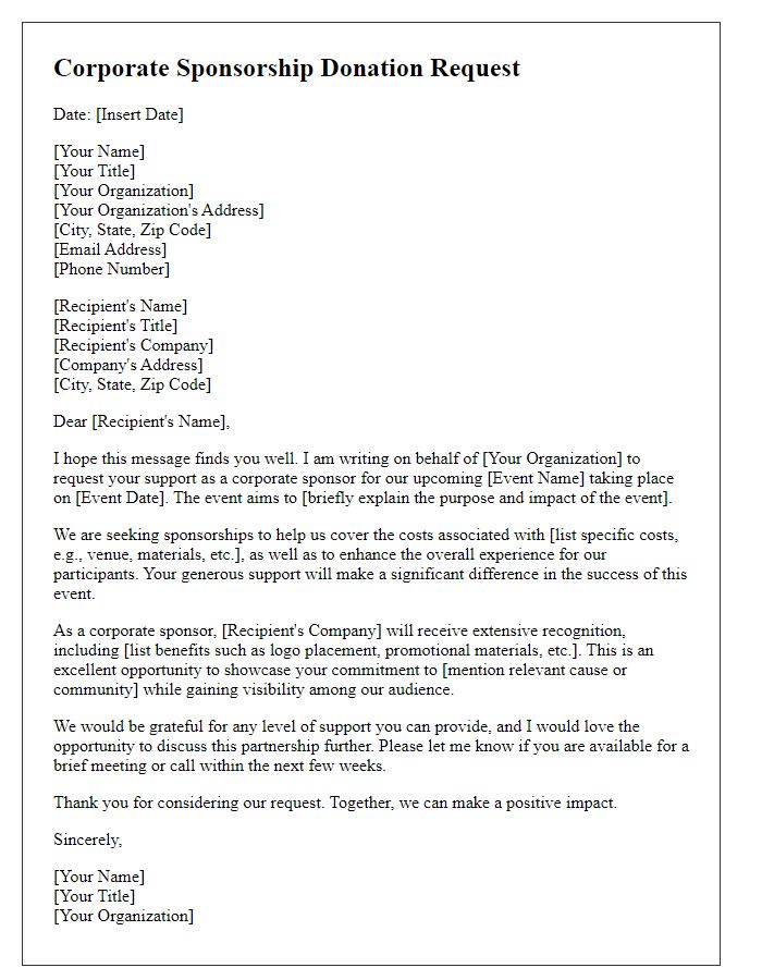 Letter template of corporate sponsorship donation request