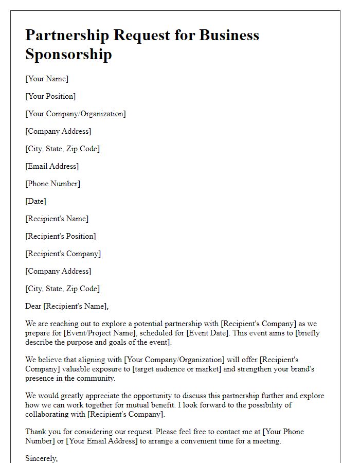 Letter template of partnership request for business sponsorship