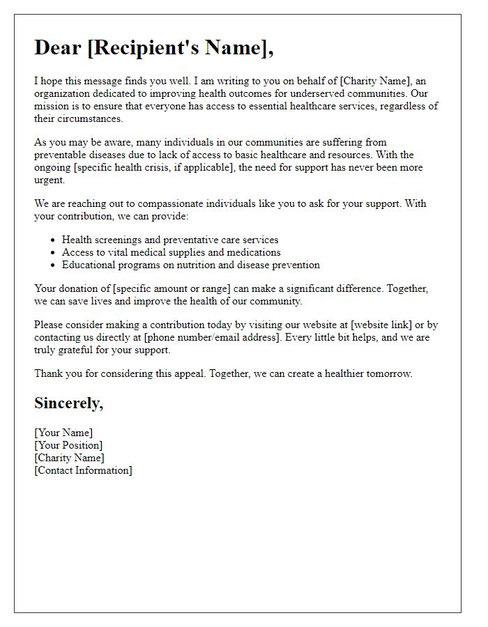 Letter template of aid appeal for health-focused charities