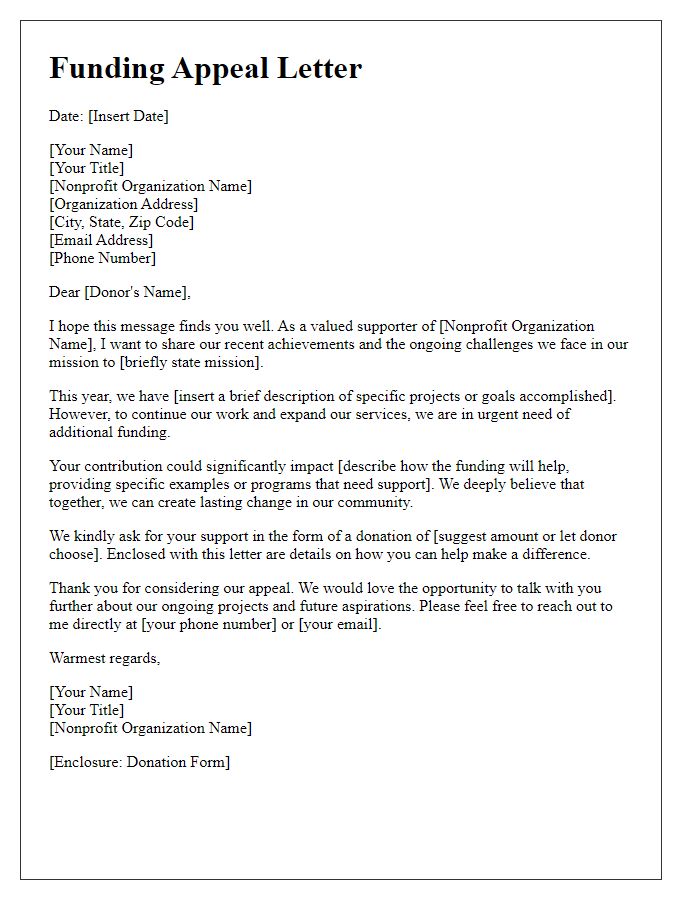 Letter template of funding appeal for nonprofit organizations