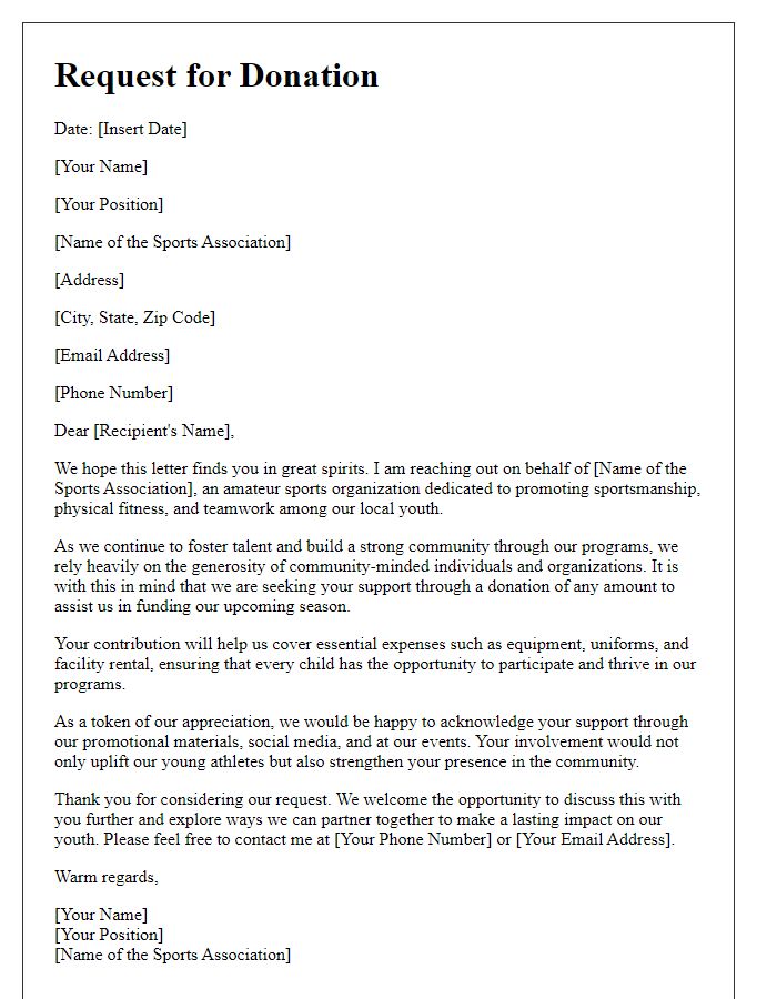 Letter template of donation request for amateur sports associations