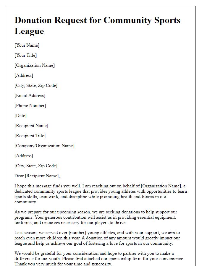 Letter template of donation request for community sports leagues