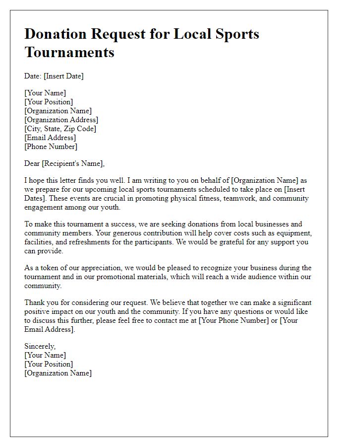 Letter template of donation request for local sports tournaments