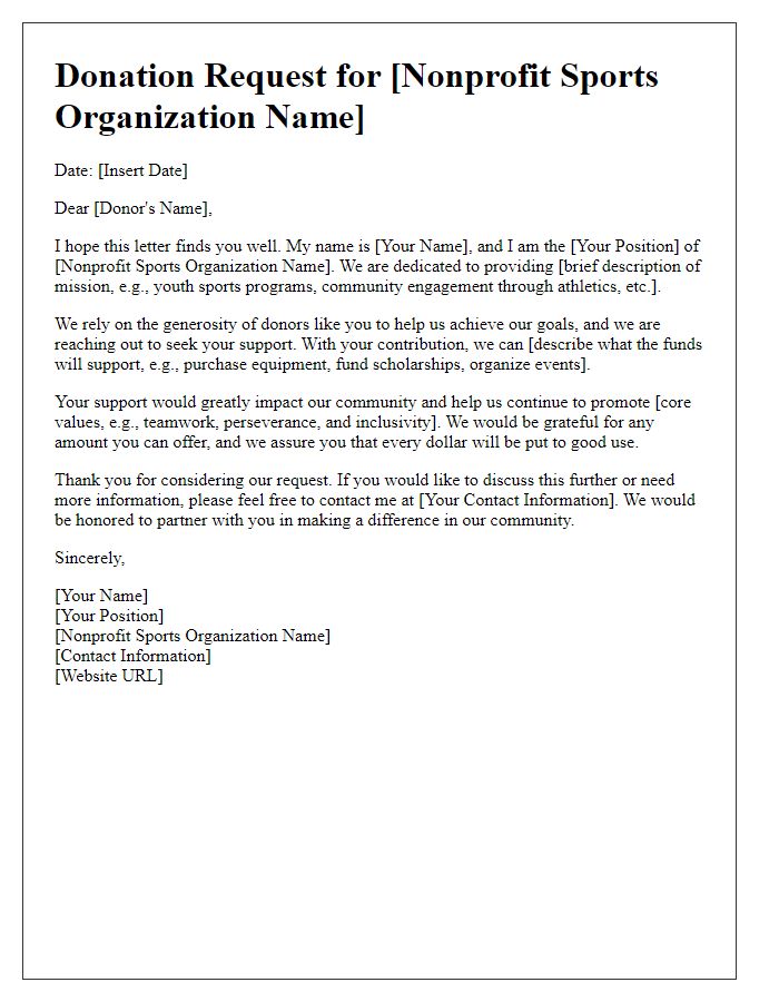 Letter template of donation request for nonprofit sports organizations