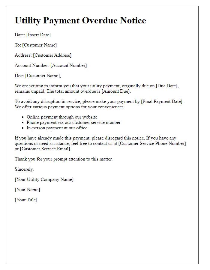 Letter template of overdue utility payment notice