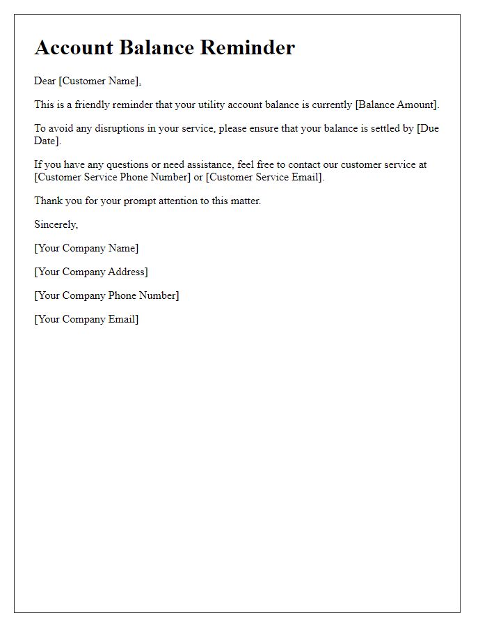 Letter template of utility account balance reminder