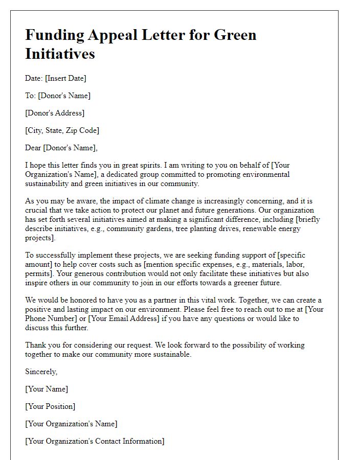 Letter template of appeal for funding towards green initiatives.