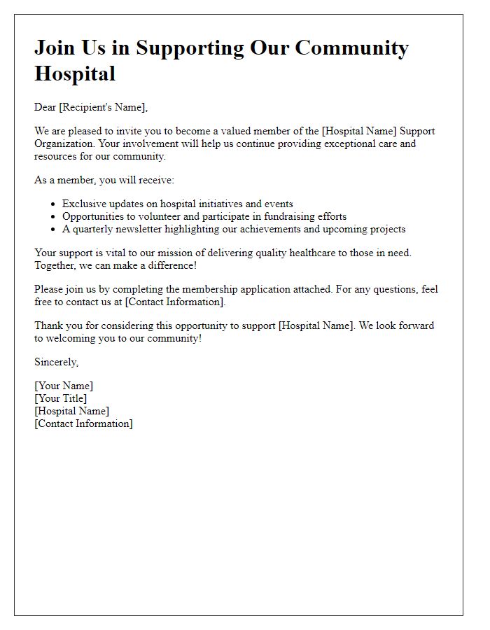 Letter template of membership invitation for ongoing hospital support