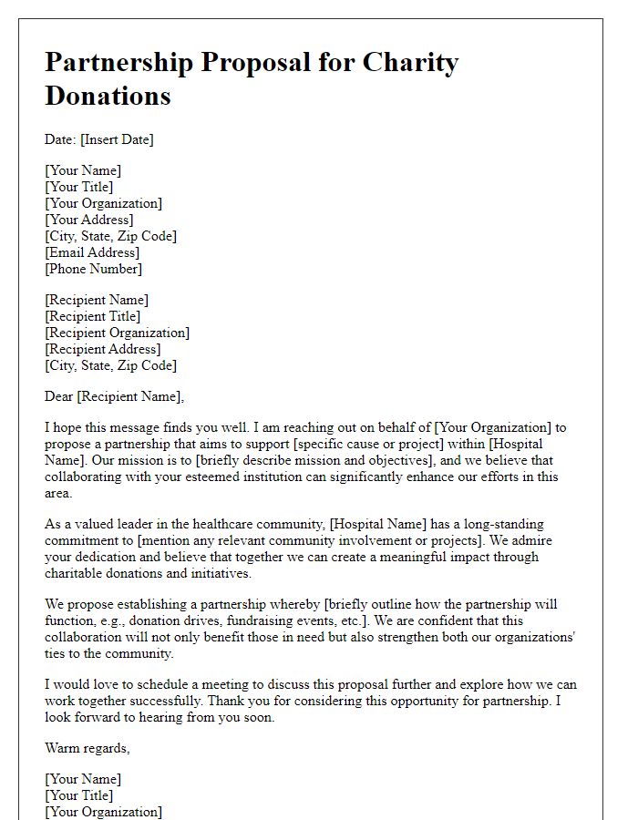 Letter template of partnership proposal for hospital charity donations