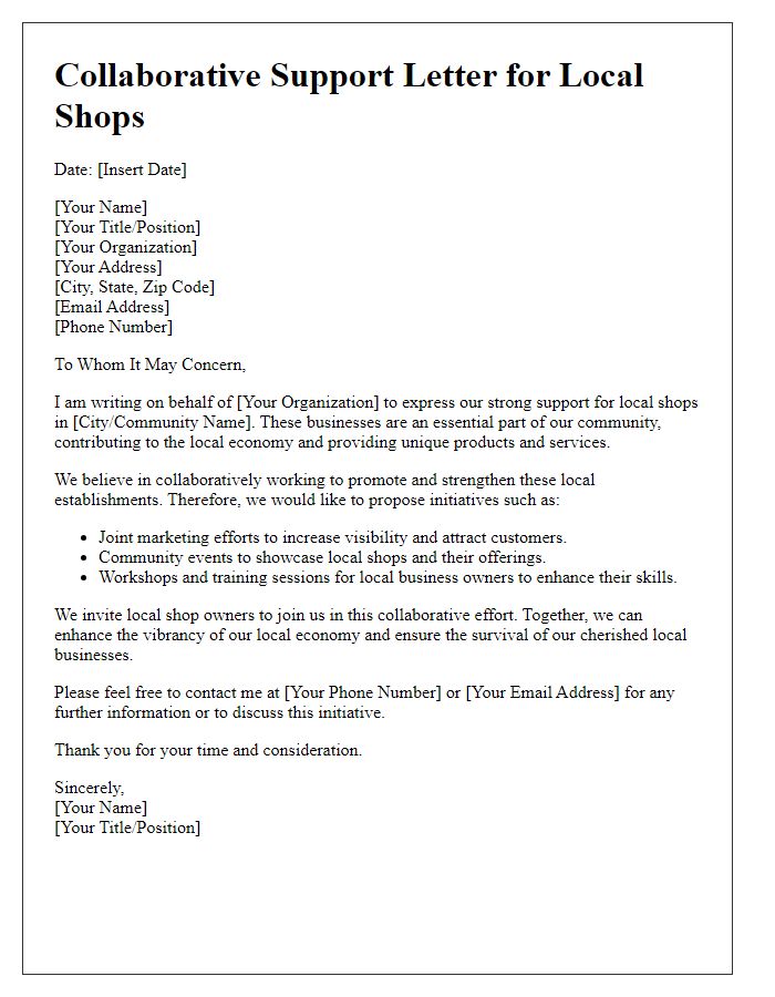 Letter template of collaborative support letter for local shops.