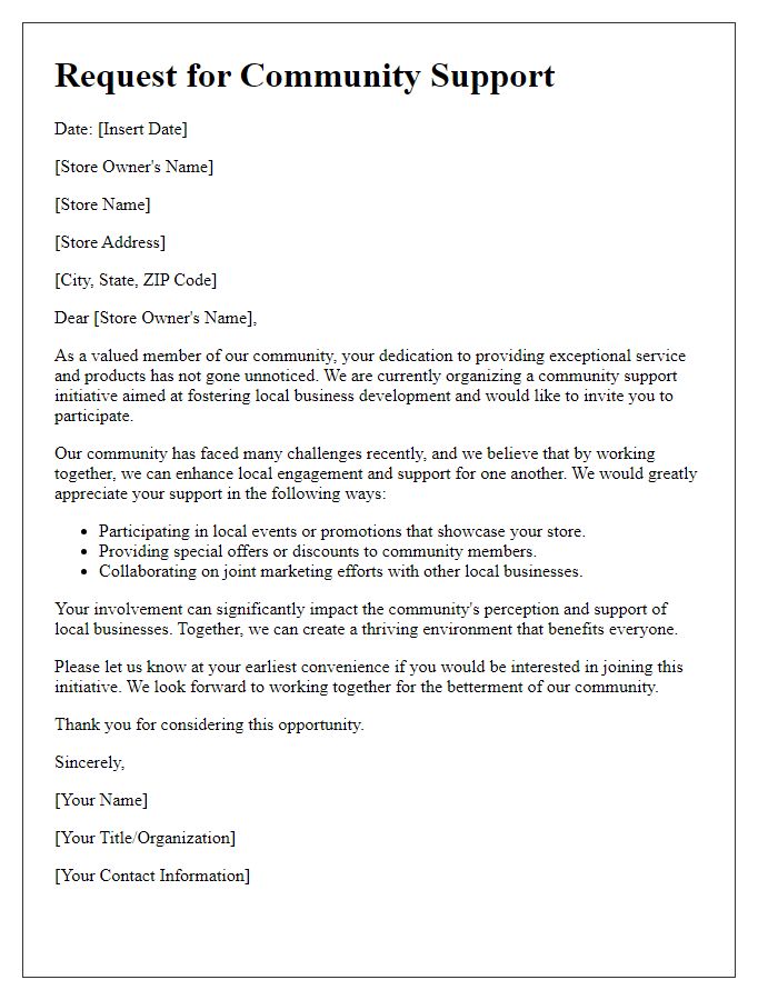 Letter template of community support request for store owners.