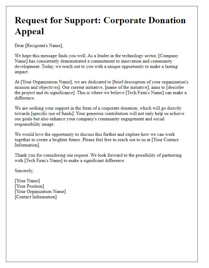 Letter template of corporate donation appeal to tech firms