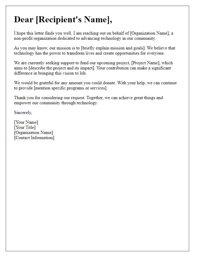 Letter template of fundraising letter for technology organizations