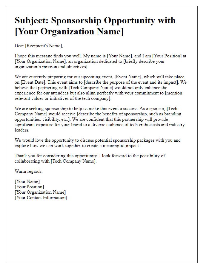 Letter template of outreach for tech company sponsorship opportunities