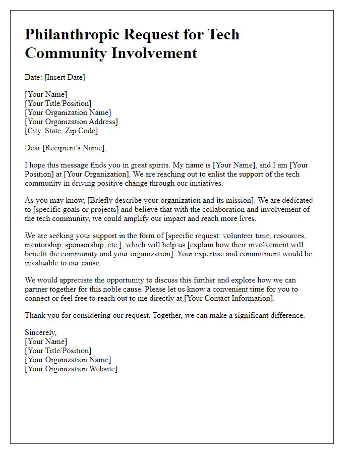 Letter template of philanthropic request for tech community involvement