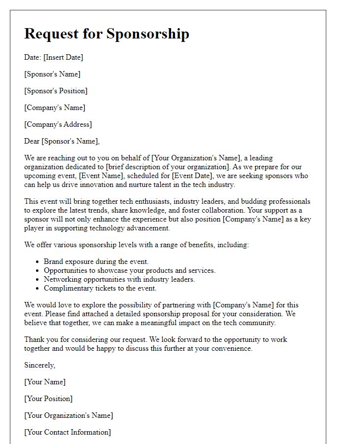 Letter template of sponsorship solicitation for tech industry support